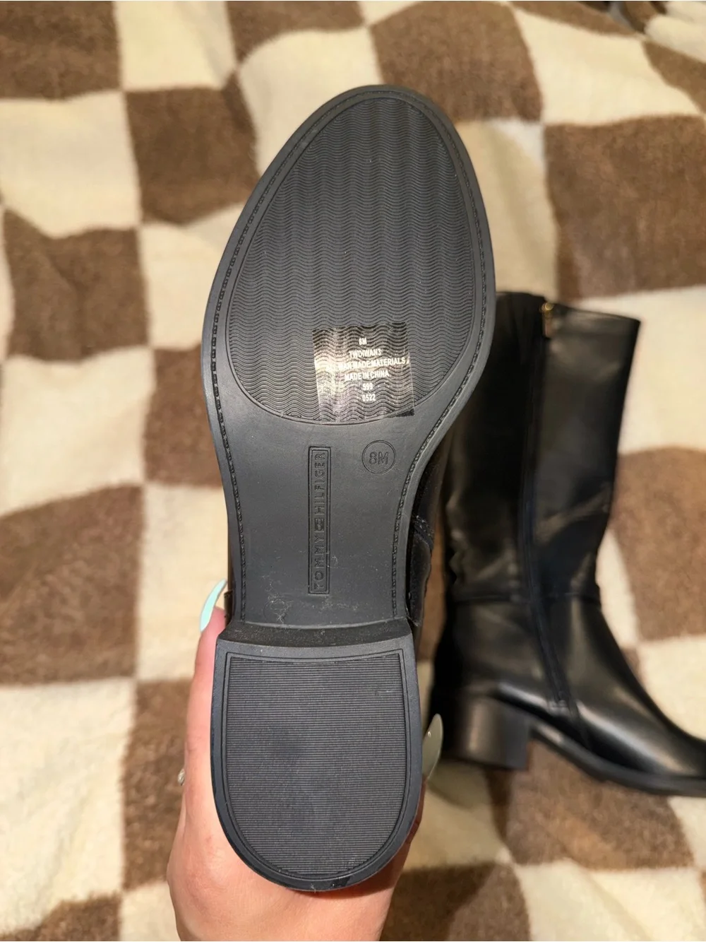 Tommy Hilfiger Black Leather Mid-Calf Boots with Gold Logo